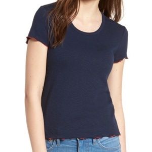 Madewell baby tee - navy with orange lettuce edge trim